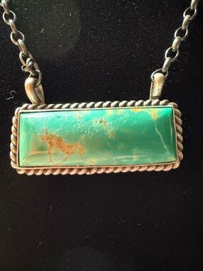 Sterling Silver Rectangle Green Turquoise Pendant Necklace